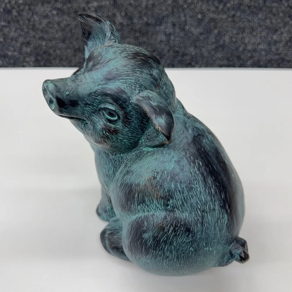 Vintage Style Verdigris Faux Bronze Pig Figurines Set‎ of 2 Farmhouse Decor Teal